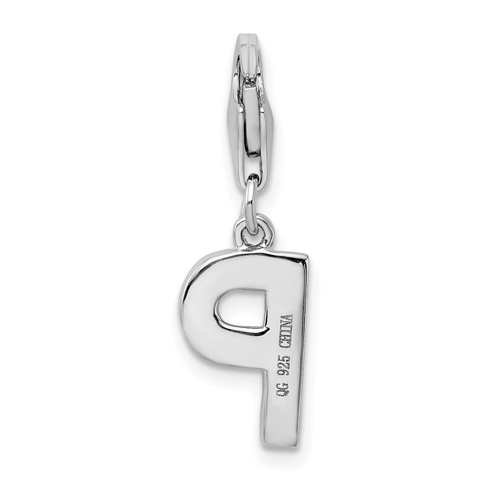 Amore La Vita Sterling Silver Rhodium-plated Polished CZ Letter P Initial Charm with Fancy Lobster Clasp