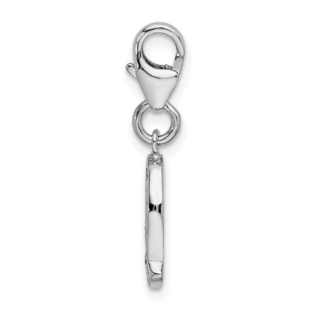 Amore La Vita Sterling Silver Rhodium-plated Polished CZ Letter Q Initial Charm with Fancy Lobster Clasp