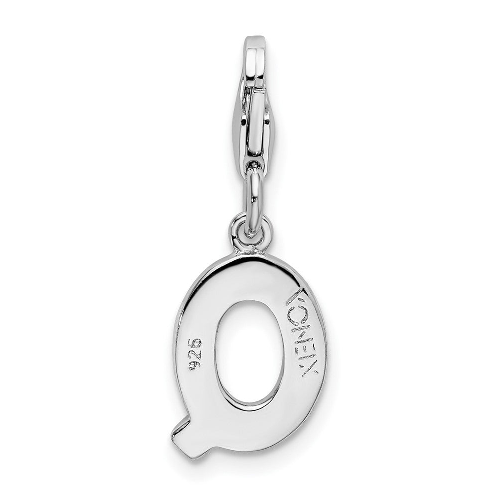 Amore La Vita Sterling Silver Rhodium-plated Polished CZ Letter Q Initial Charm with Fancy Lobster Clasp