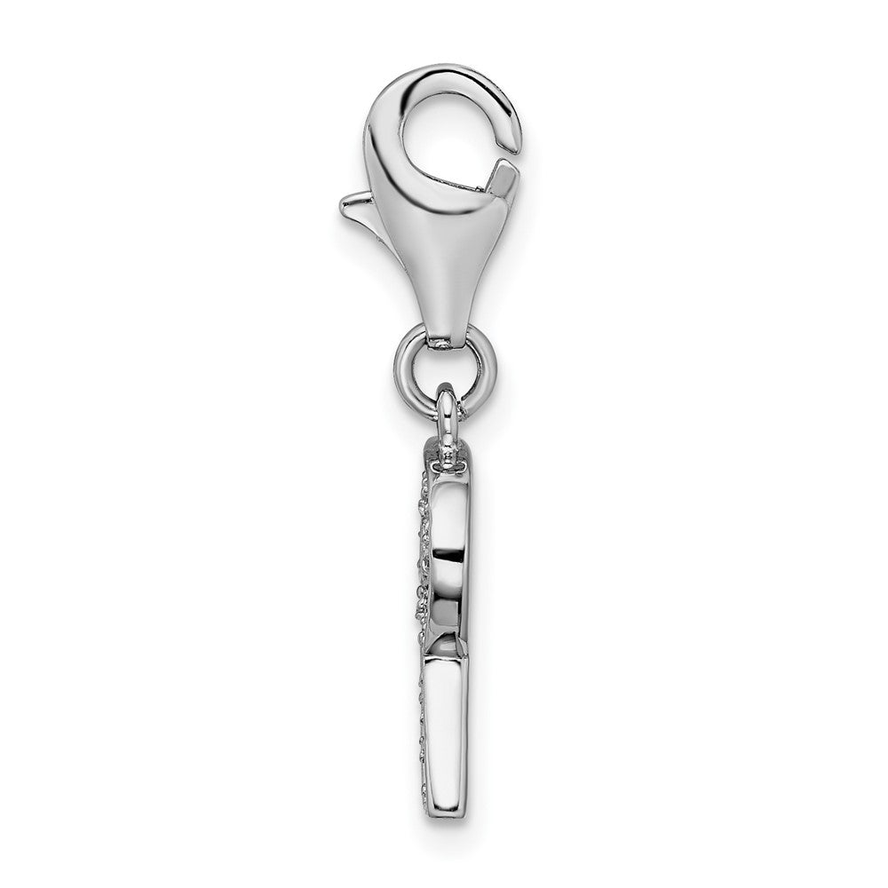 Amore La Vita Sterling Silver Rhodium-plated Polished CZ Letter R Initial Charm with Fancy Lobster Clasp