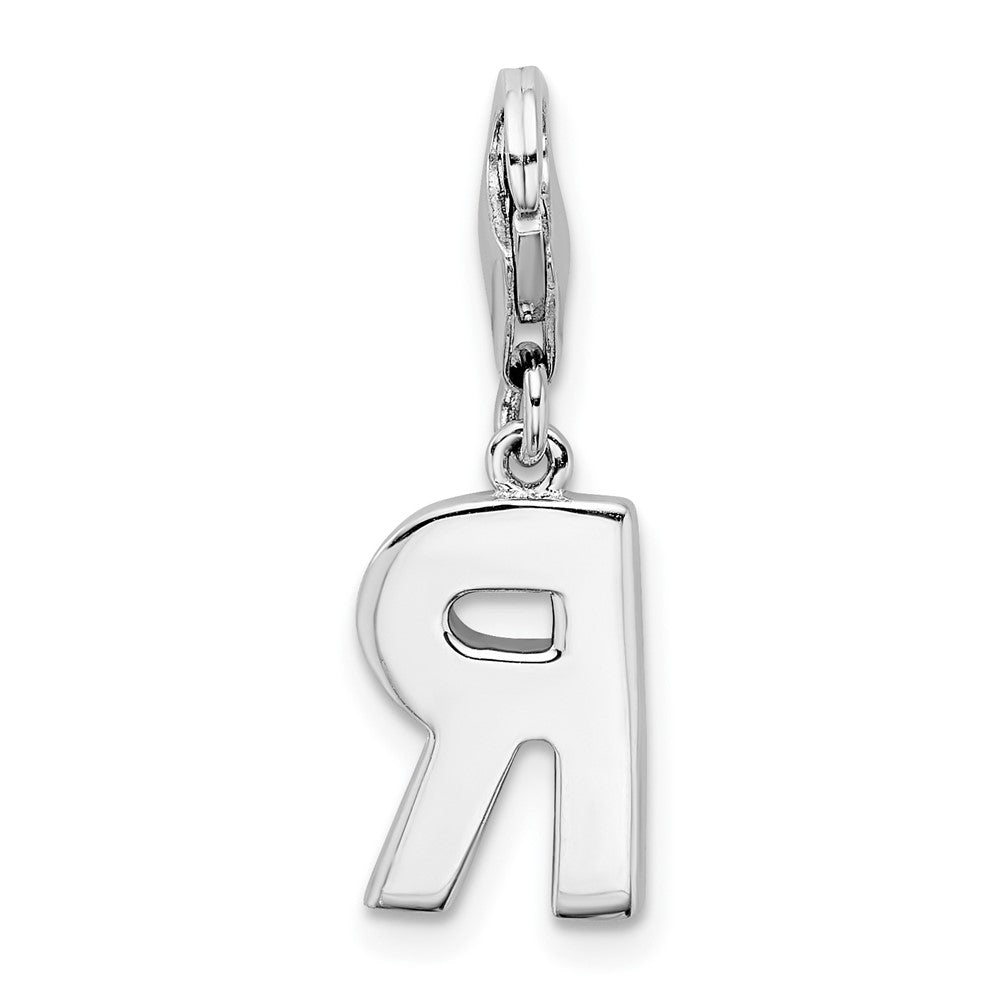 Amore La Vita Sterling Silver Rhodium-plated Polished CZ Letter R Initial Charm with Fancy Lobster Clasp