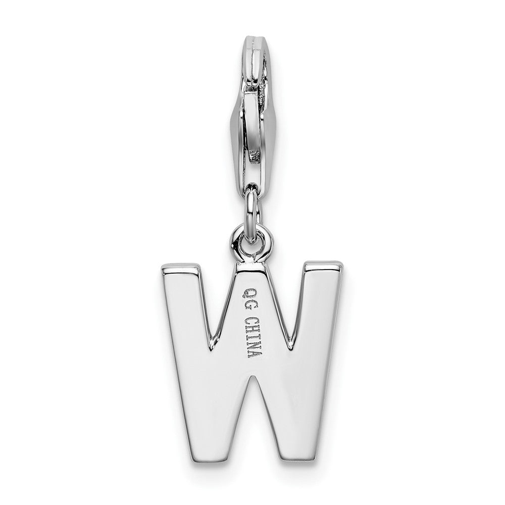 Amore La Vita Sterling Silver Rhodium-plated Polished CZ Letter W Initial Charm with Fancy Lobster Clasp