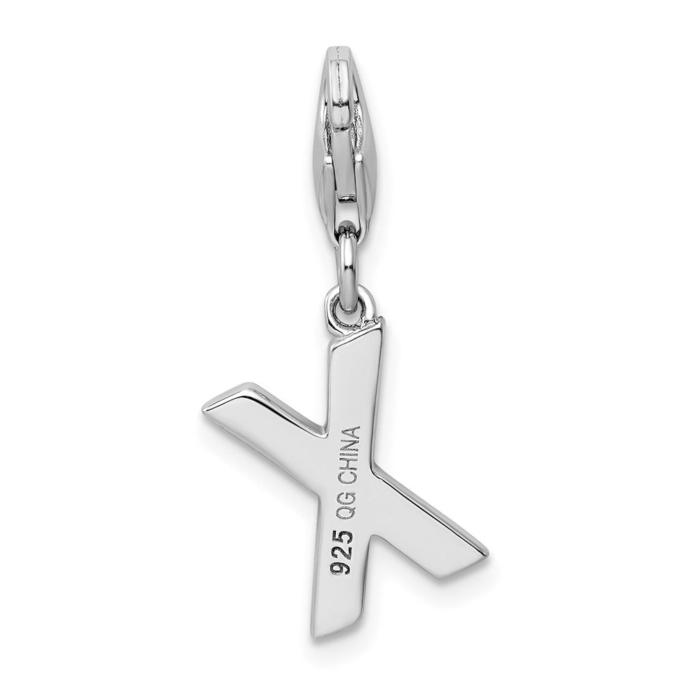 Amore La Vita Sterling Silver Rhodium-plated Polished CZ Letter X Initial Charm with Fancy Lobster Clasp