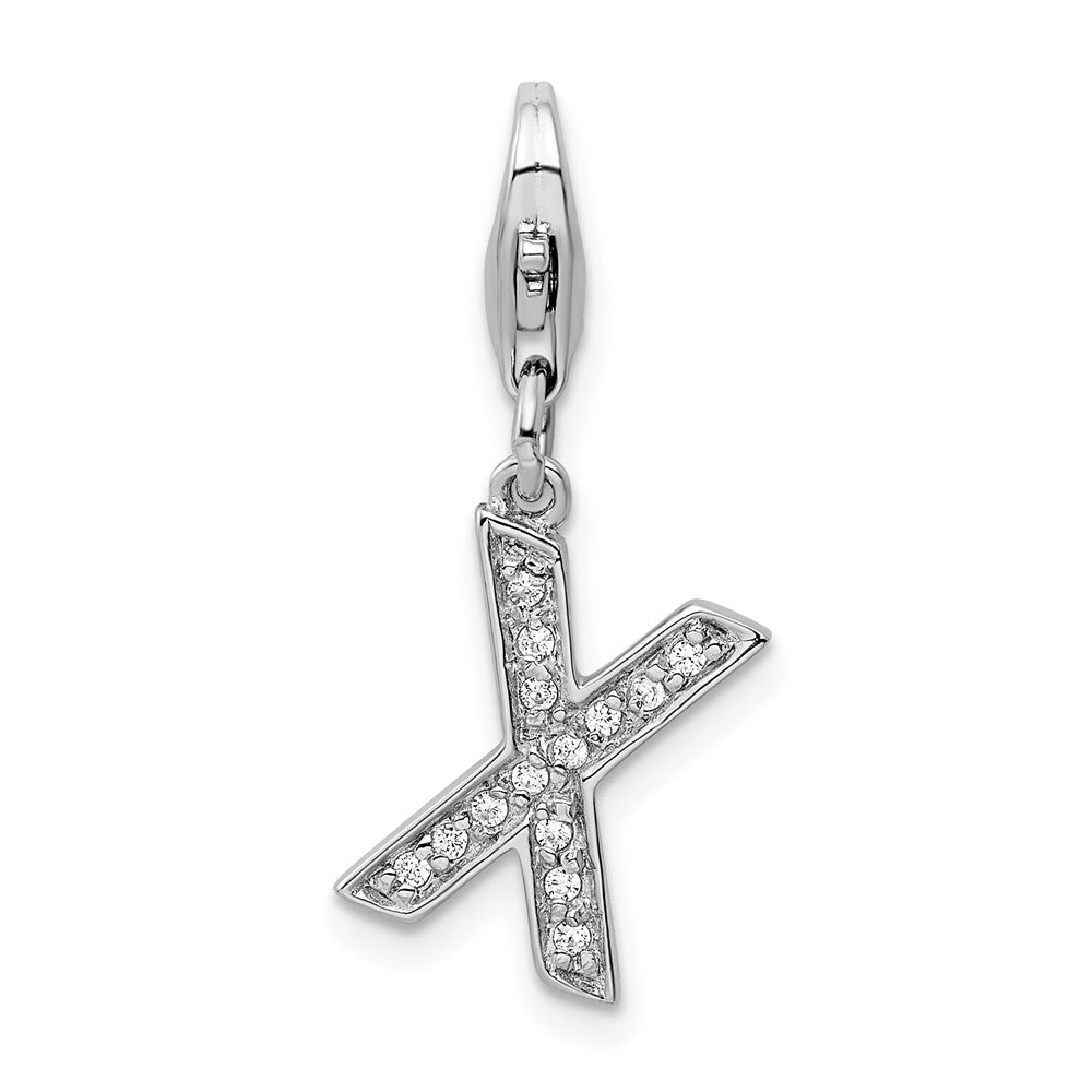 Amore La Vita Sterling Silver Rhodium-plated Polished CZ Letter X Initial Charm with Fancy Lobster Clasp