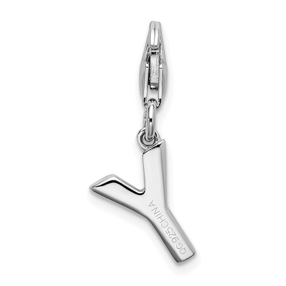 Amore La Vita Sterling Silver Rhodium-plated Polished CZ Letter Y Initial Charm with Fancy Lobster Clasp