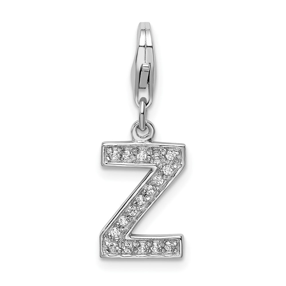 Amore La Vita Sterling Silver Rhodium-plated Polished CZ Letter Z Initial Charm with Fancy Lobster Clasp