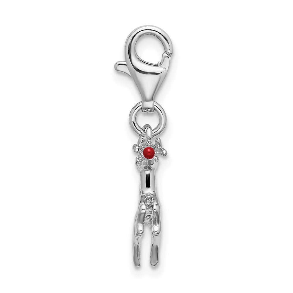 Amore La Vita Sterling Silver Rhodium-plated Polished 3-D Enameled Reindeer Charm with Fancy Lobster Clasp