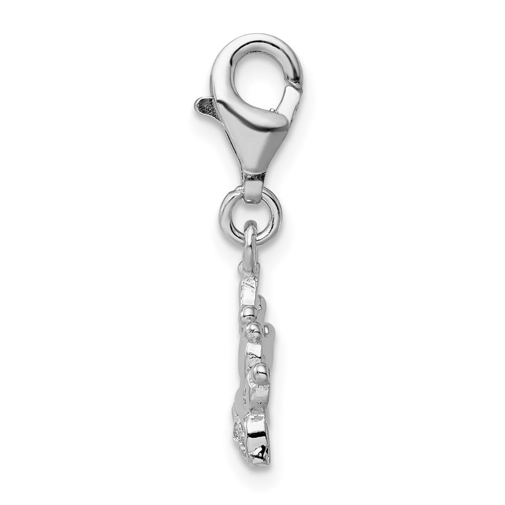 Amore La Vita Sterling Silver Rhodium-plated Polished CZ Crown Charm with Fancy Lobster Clasp