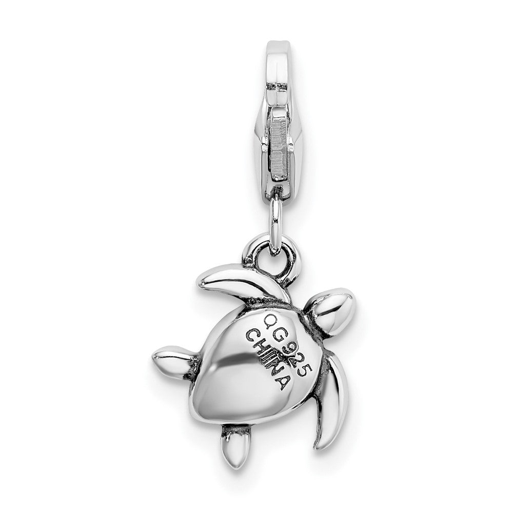 Amore La Vita Sterling Silver Rhodium-plated Polished 3-D Green Crystal From Swarovski Turtle Charm with Fancy Lobster Clasp