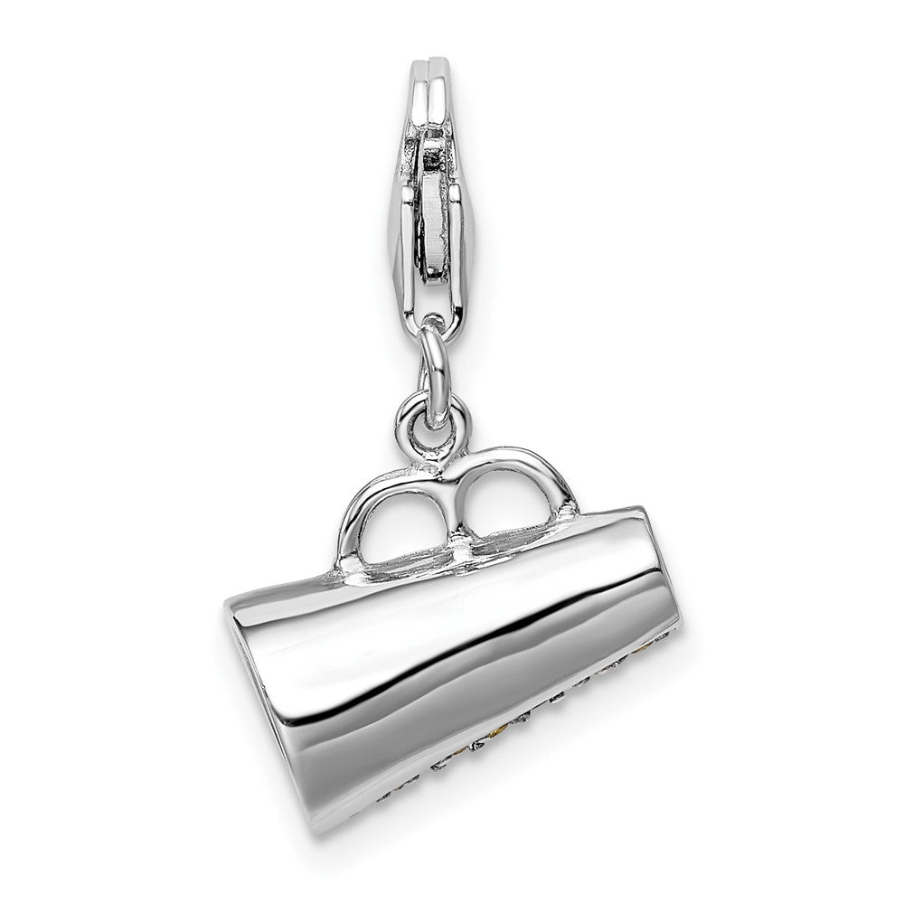 Amore La Vita Sterling Silver Rhodium-plated Polished 3-D Yellow CZ Megaphone Charm with Fancy Lobster Clasp