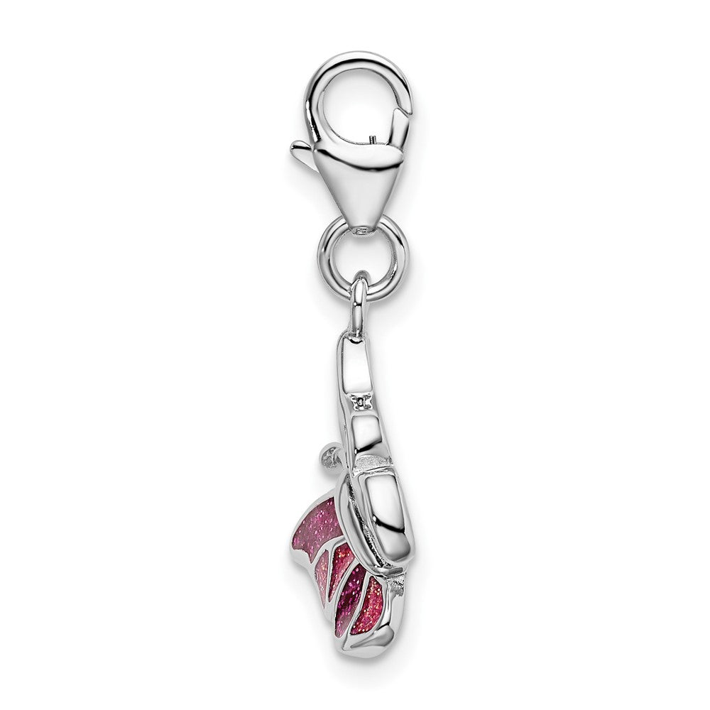 Amore La Vita Sterling Silver Rhodium-plated Polished Pink and White Enameled Butterfly Charm with Fancy Lobster Clasp