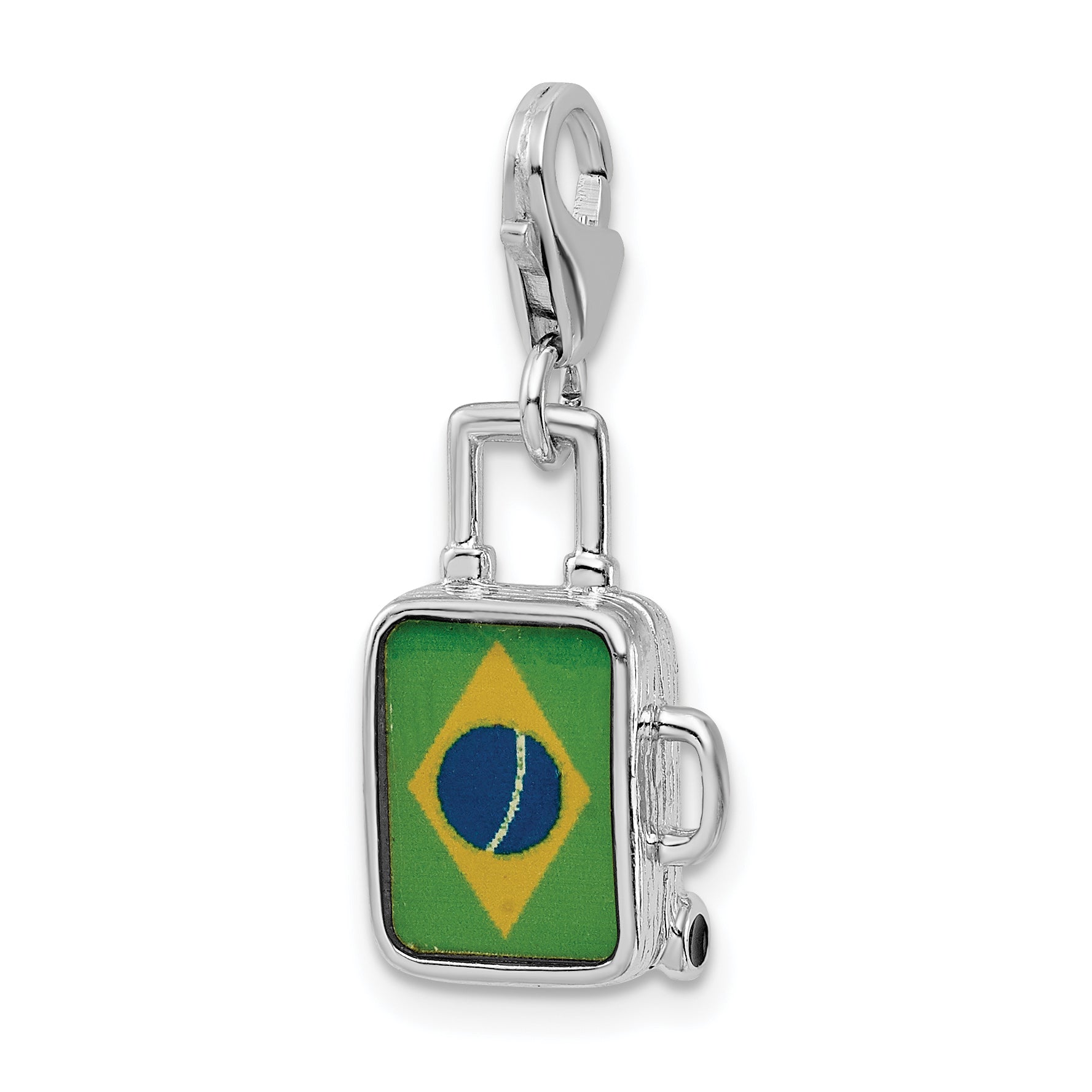 Sterling Silver Enameled Brazilian Flag Suitcase Lobster Clasp Charm QCC1195