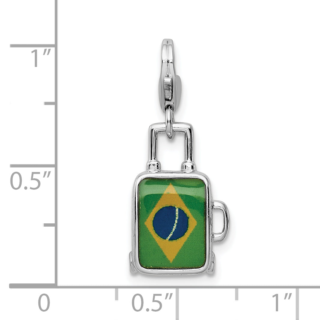 Sterling Silver Enameled Brazilian Flag Suitcase Lobster Clasp Charm QCC1195