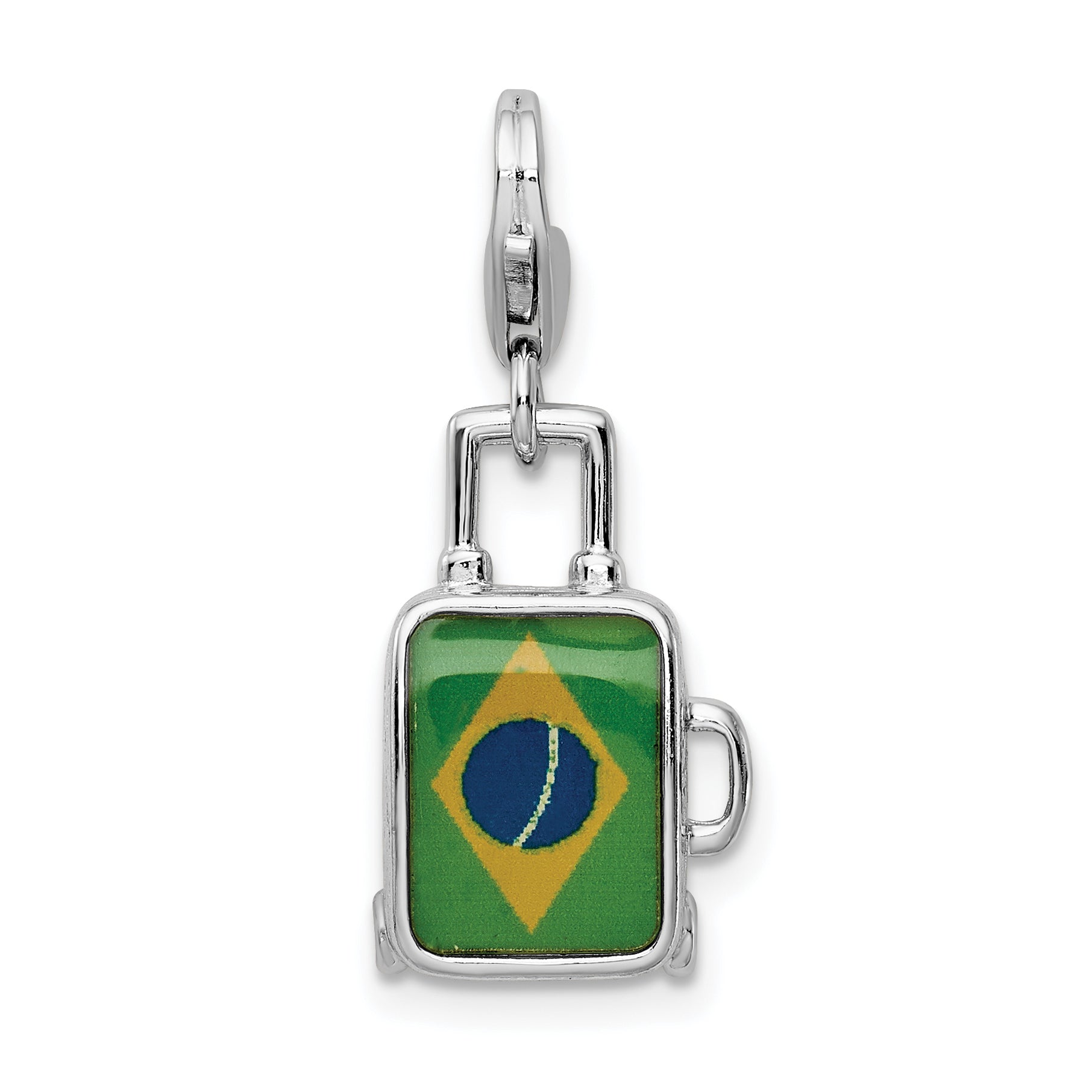 Sterling Silver Enameled Brazilian Flag Suitcase Lobster Clasp Charm QCC1195