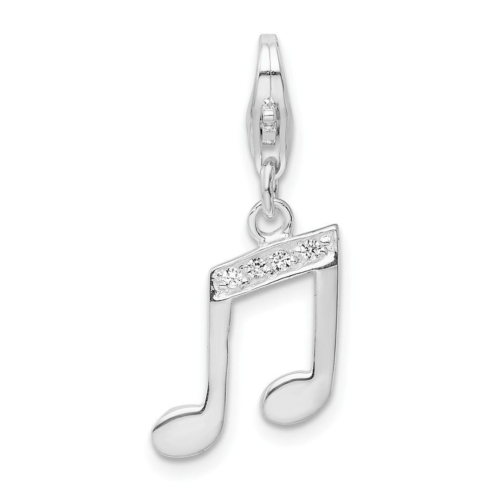 Amore La Vita Sterling Silver Rhodium-plated Polished CZ Music Note Lobster Clasp Charm