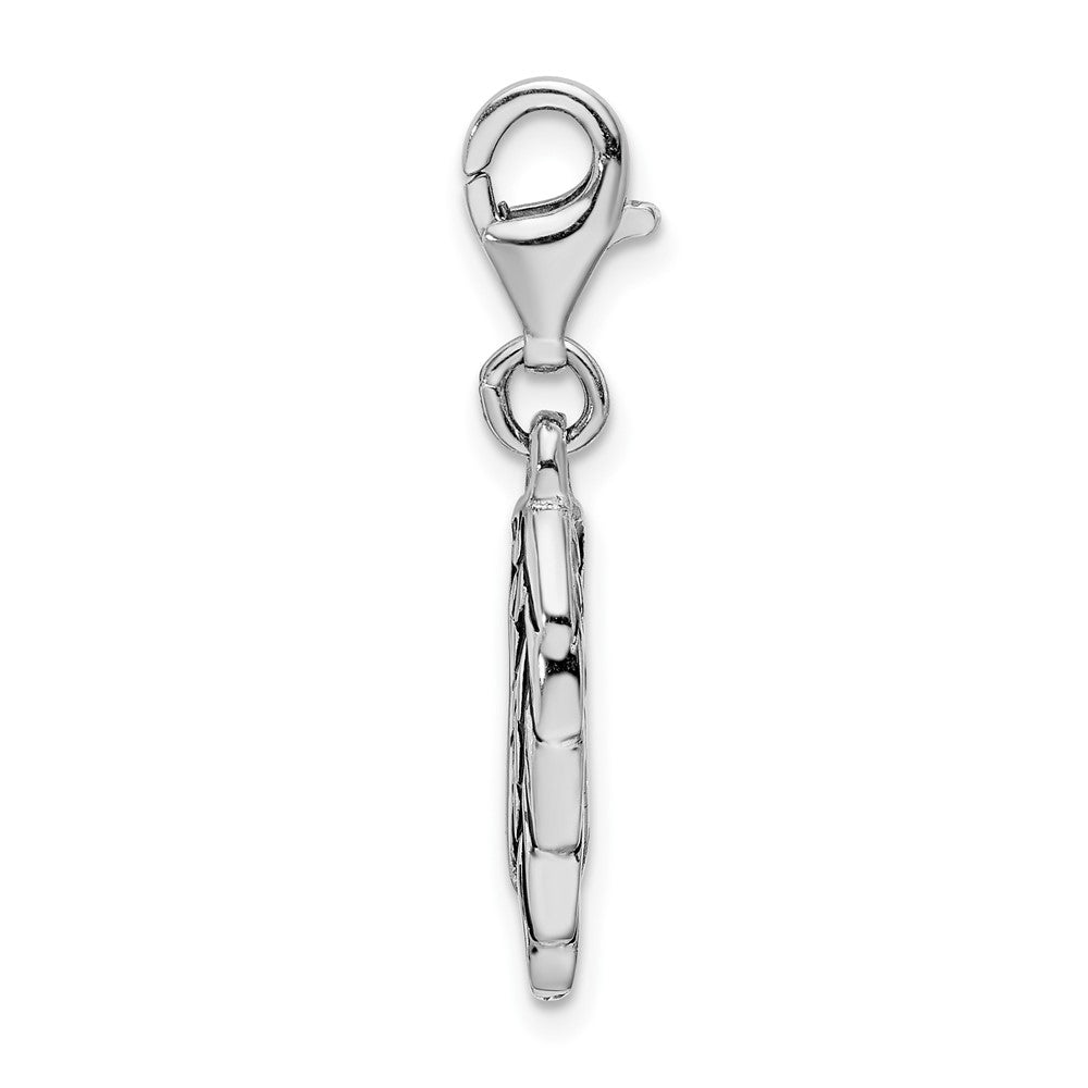 Amore La Vita Sterling Silver Rhodium-plated Polished 3-D Oxidized Wing Charm with Fancy Lobster Clasp