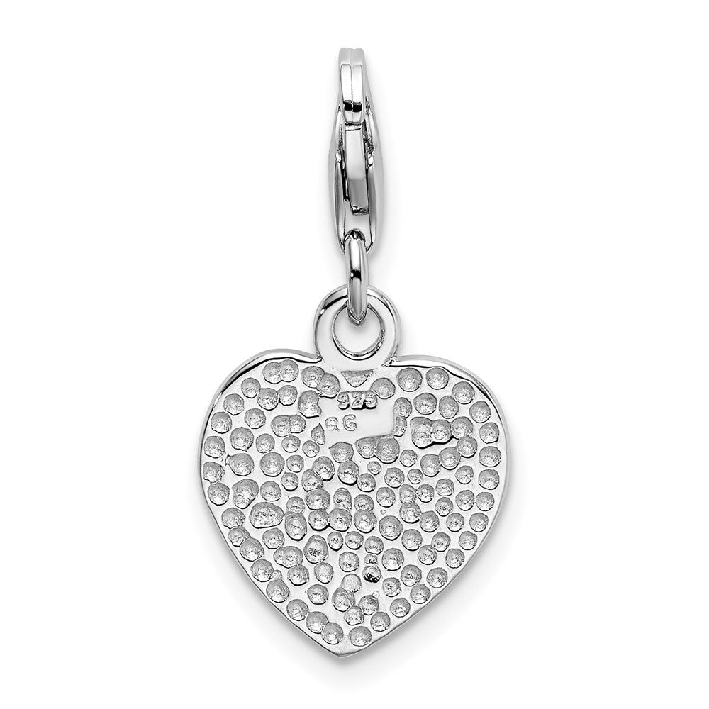 Amore La Vita Sterling Silver Rhodium-plated Polished with Red CZ LOVE Heart Charm with Lobster Clasp