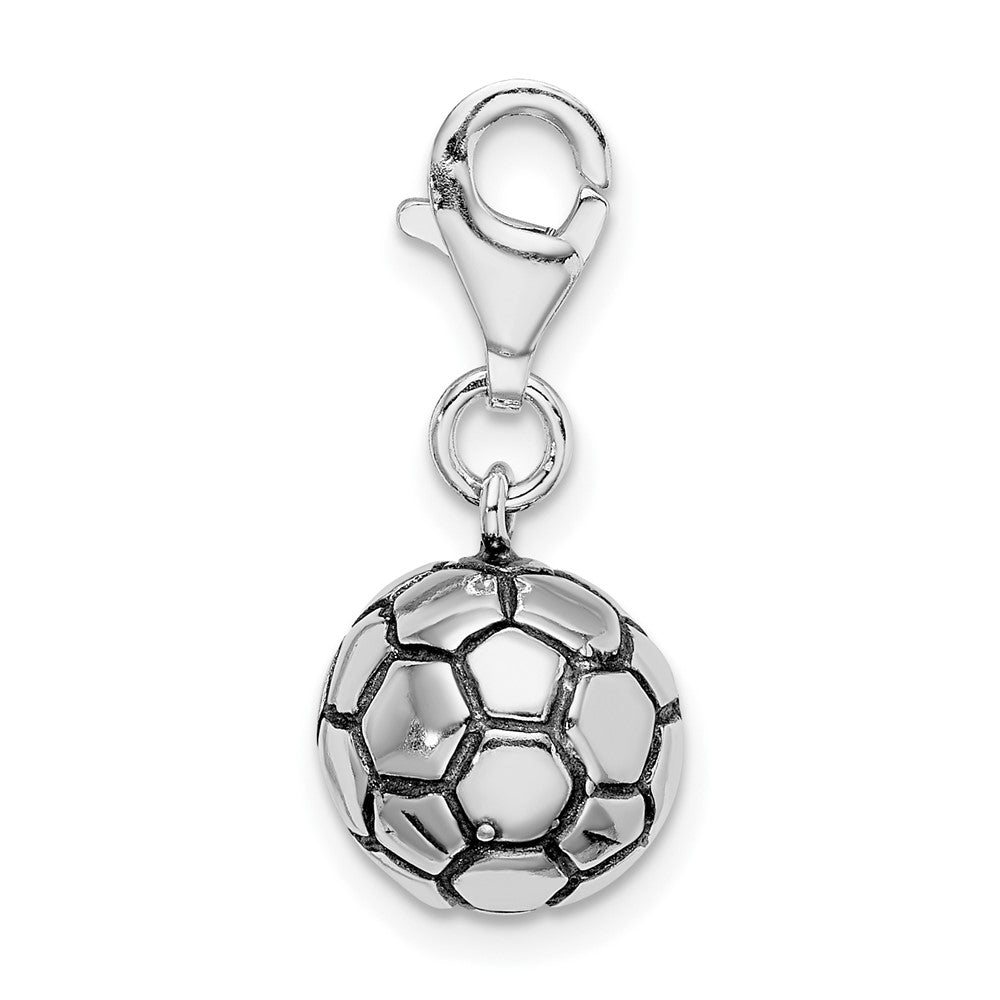 Amore La Vita Sterling Silver Rhodium-plated Polished and Antiqued Soccer Ball Charm with Fancy Lobster Clasp