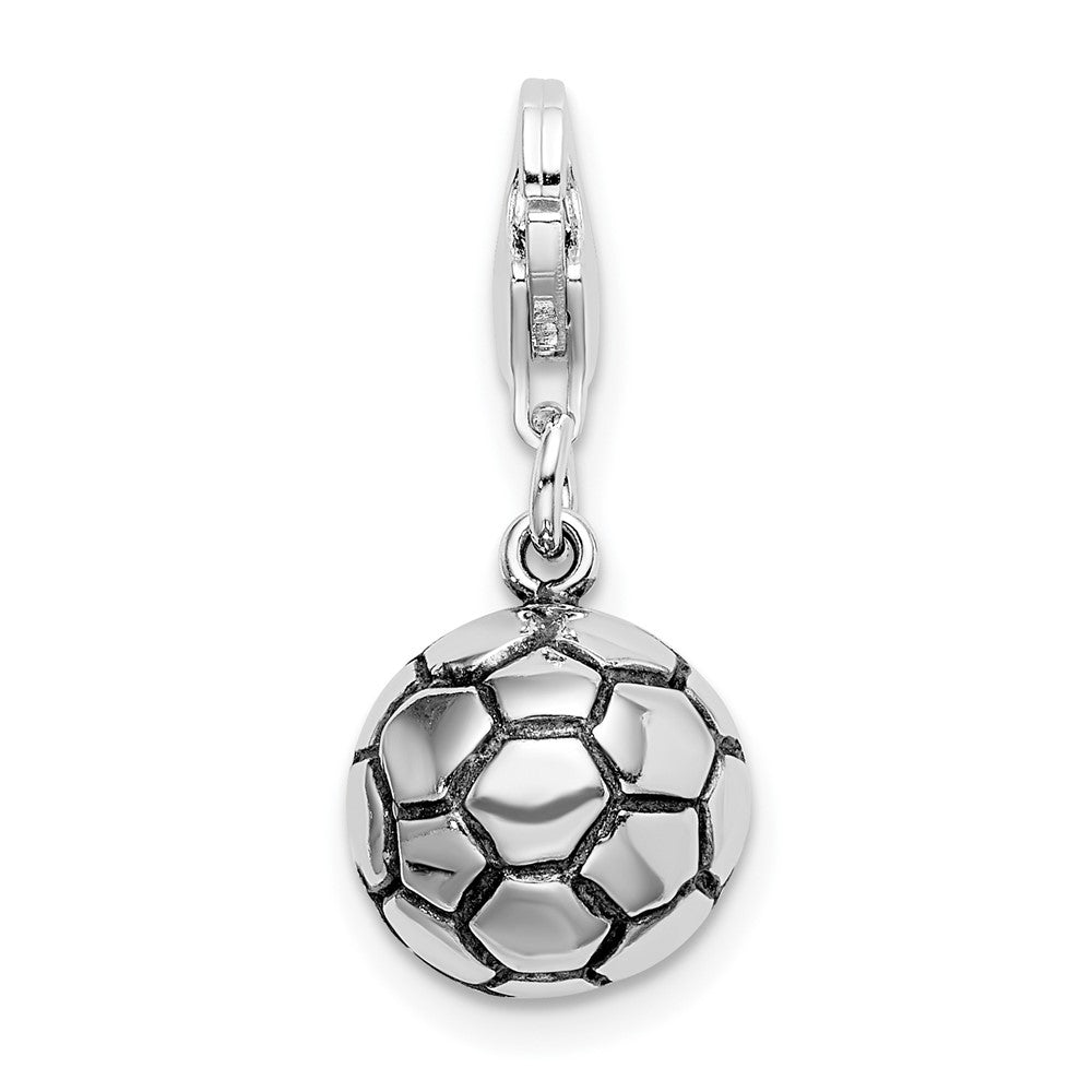 Amore La Vita Sterling Silver Rhodium-plated Polished and Antiqued Soccer Ball Charm with Fancy Lobster Clasp