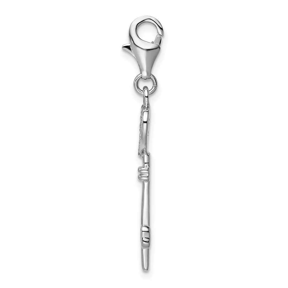 Amore La Vita Sterling Silver Rhodium-plated Polished Clear CZ Heart Top Key Charm with Fancy Lobster Clasp