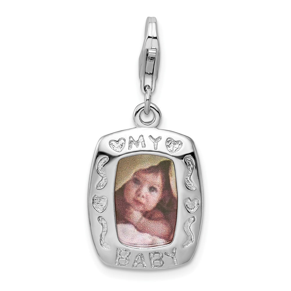 Amore La Vita Sterling Silver Rhodium-plated Polished My Baby Frame Charm with Fancy Lobster Clasp