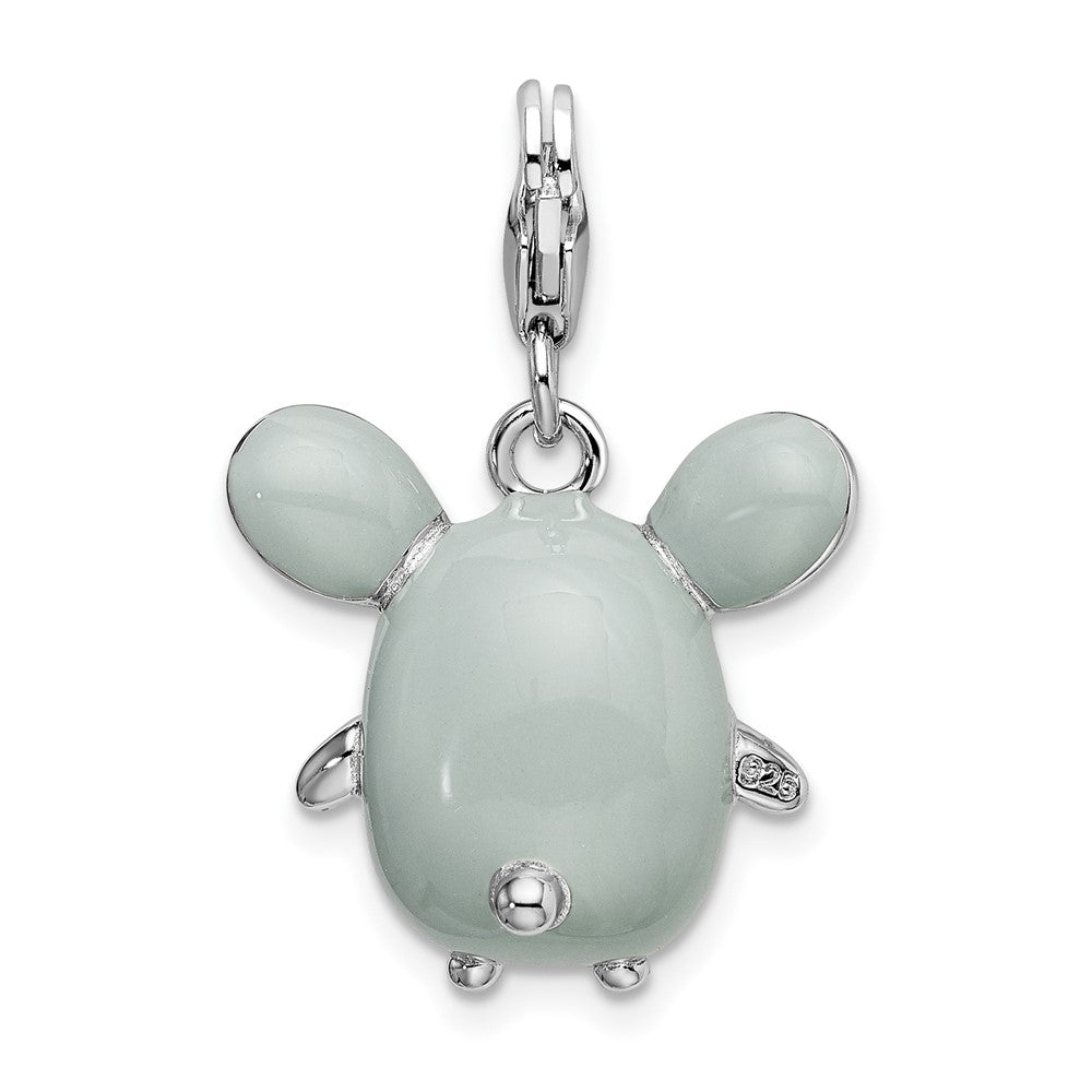 Amore La Vita Sterling Silver Rhodium-plated Polished 3-D Enameled Grey Mouse Charm with Fancy Lobster Clasp