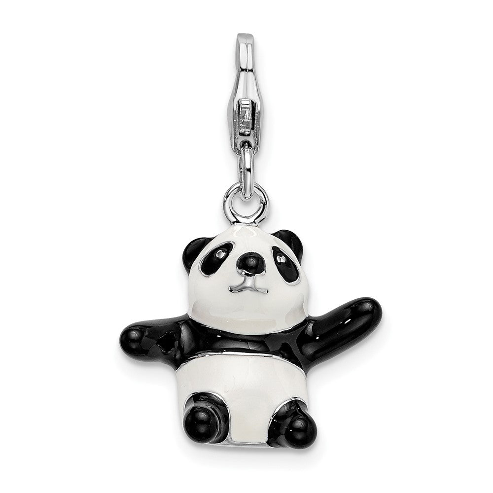 Amore La Vita Sterling Silver Rhodium-plated Polished 3-D Enameled Panda Charm with Fancy Lobster Clasp