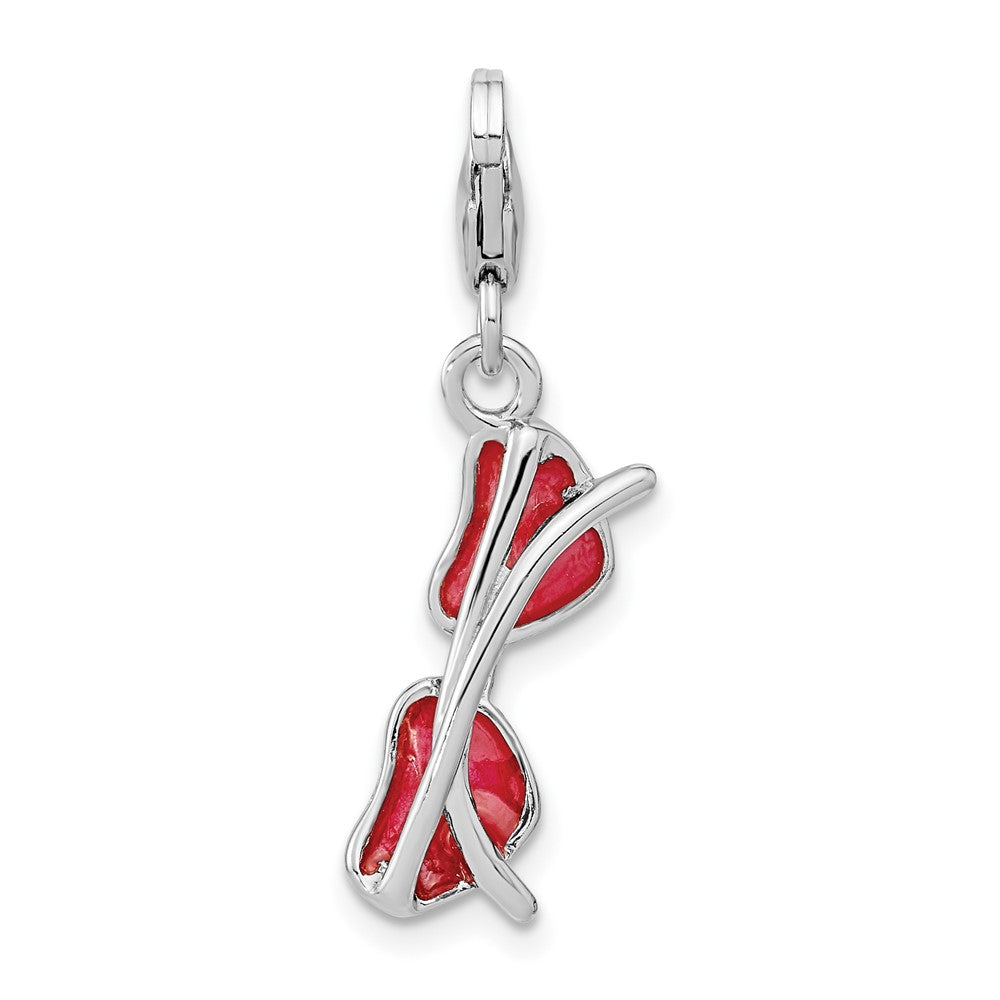 Amore La Vita Sterling Silver Rhodium-plated Polished 3-D Enameled Coral Heart Sunglasses Charm with Fancy Lobster Clasp