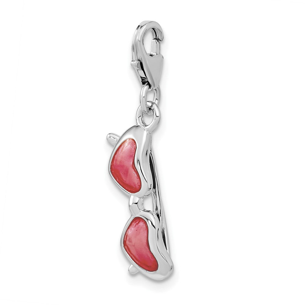 Amore La Vita Sterling Silver Rhodium-plated Polished 3-D Enameled Coral Heart Sunglasses Charm with Fancy Lobster Clasp