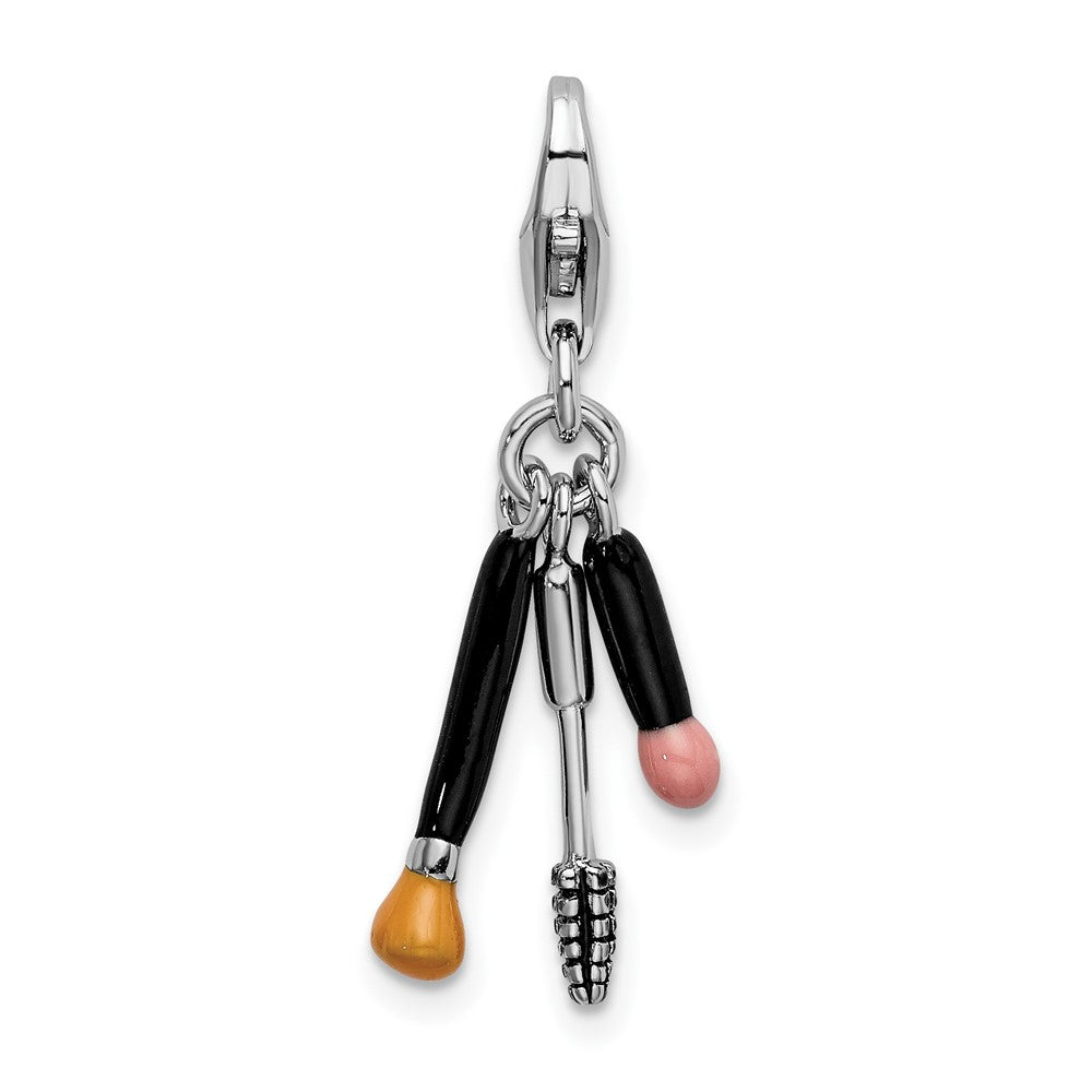 Amore La Vita Sterling Silver Rhodium-plated Polished 3-D Enameled Polished Makeup Charm with Fancy Lobster Clasp