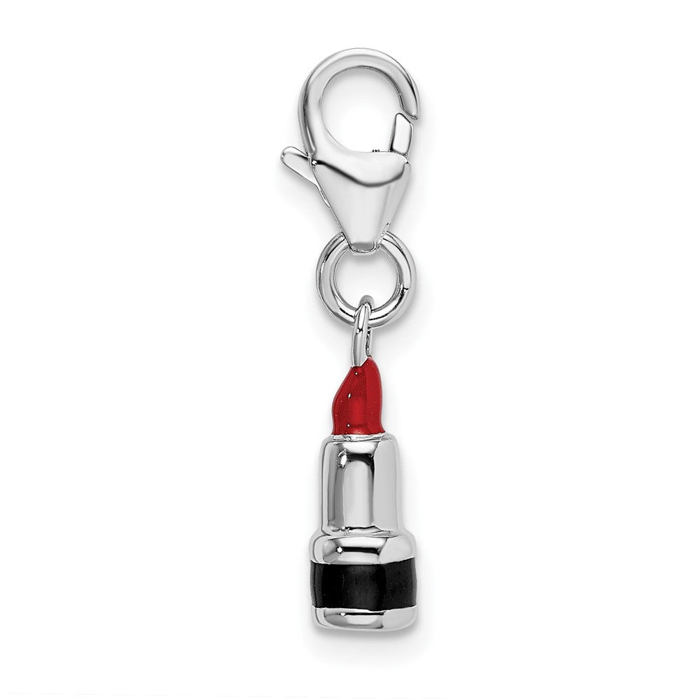 Amore La Vita Sterling Silver Rhodium-plated Polished 3-D Enameled Red Lipstick Charm with Fancy Lobster Clasp