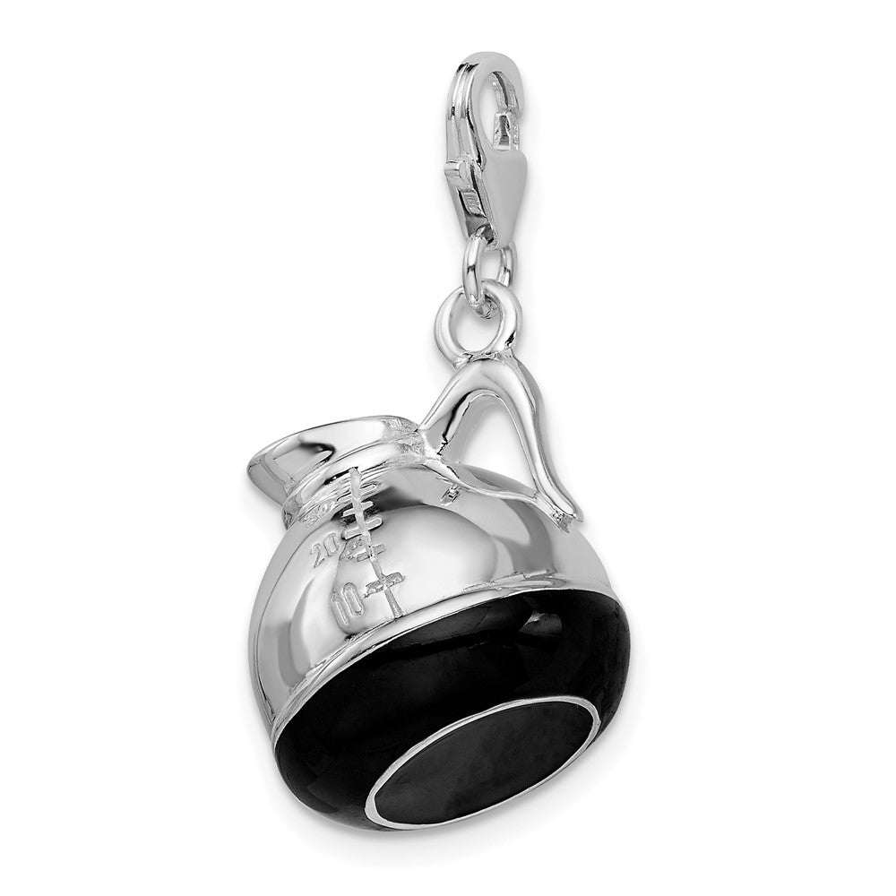 Amore La Vita Sterling Silver Rhodium-plated Polished 3-D Enameled Coffee Pot Charm with Fancy Lobster Clasp