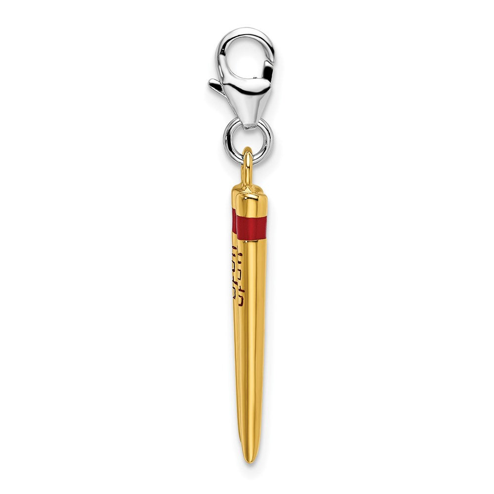 Sterling Silver 3-D Enameled Gold-plated Chopstick w/Lobster Clasp Charm