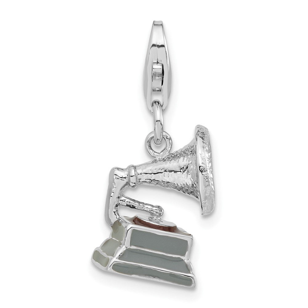 Sterling Silver 3-D Polished Enameled Phonograph w/ Lobster Clasp Charm