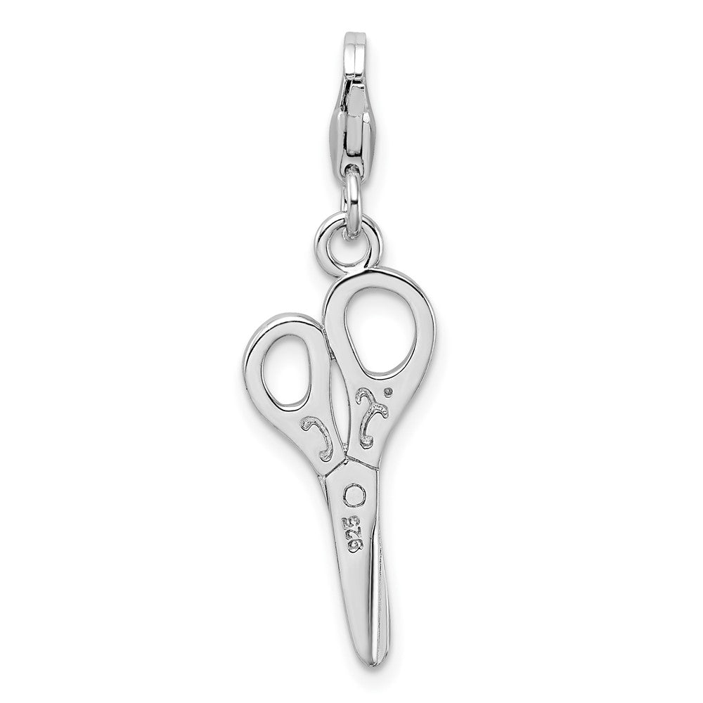 Amore La Vita Sterling Silver Rhodium-plated Polished 3-D Scissors Charm with Fancy Lobster Clasp