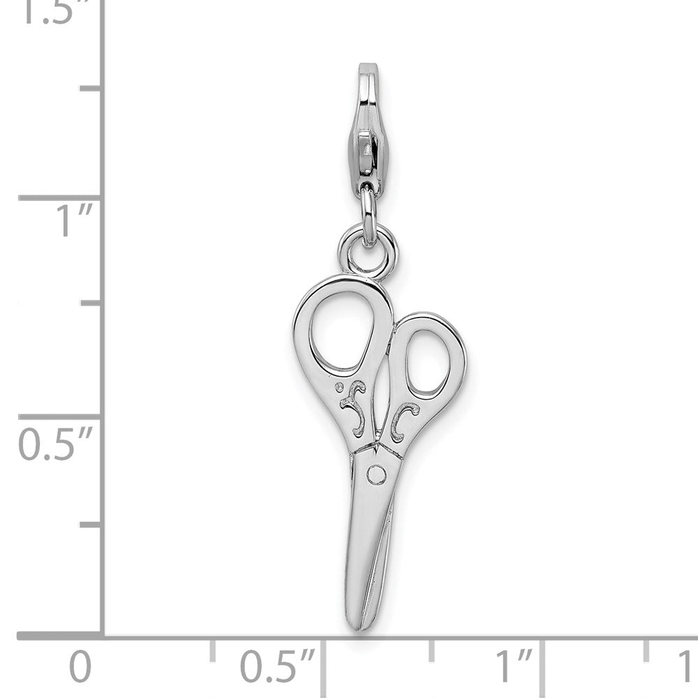 Amore La Vita Sterling Silver Rhodium-plated Polished 3-D Scissors Charm with Fancy Lobster Clasp