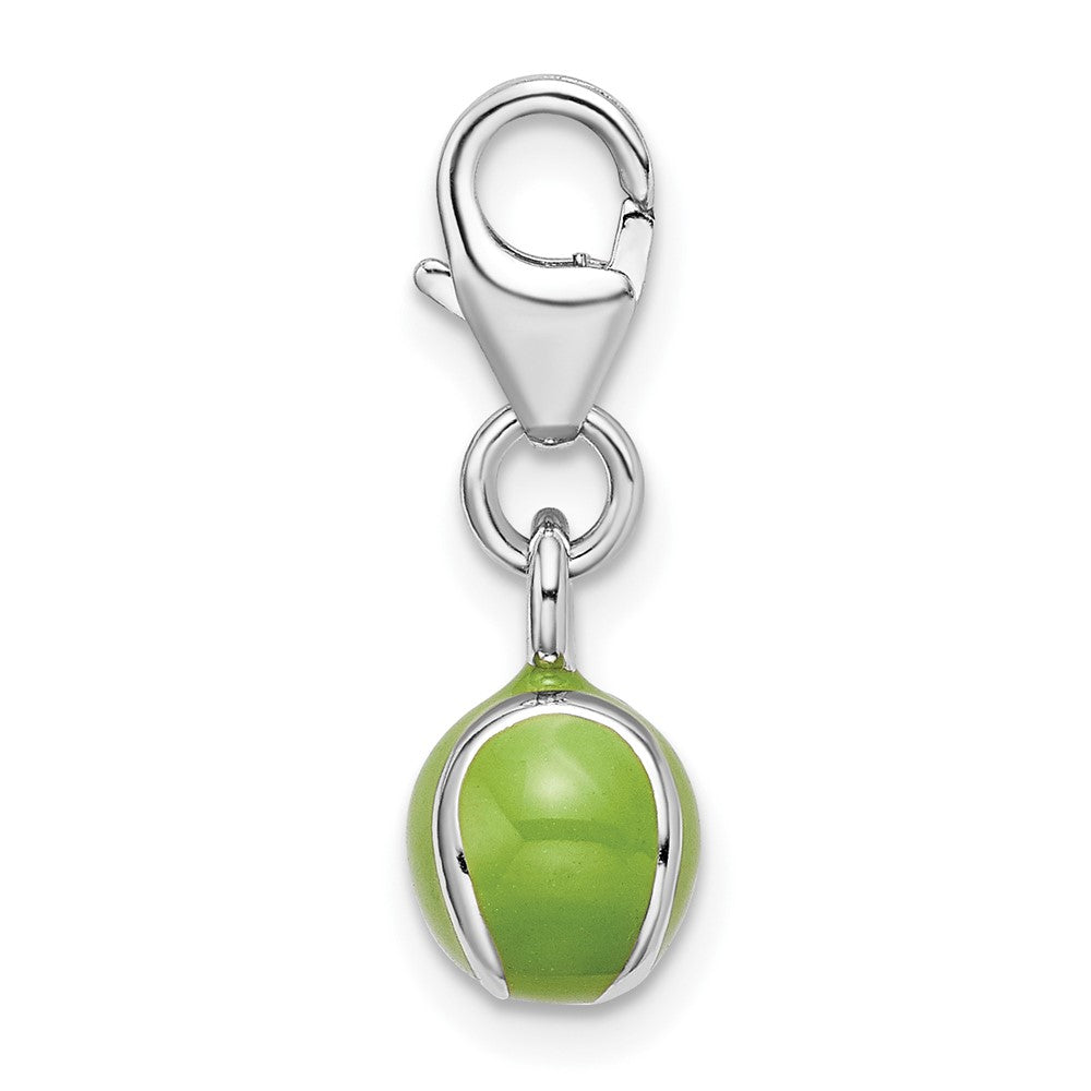 Amore La Vita Sterling Silver Rhodium-plated Polished 3-D Enameled Tennis Ball Charm with Fancy Lobster Clasp