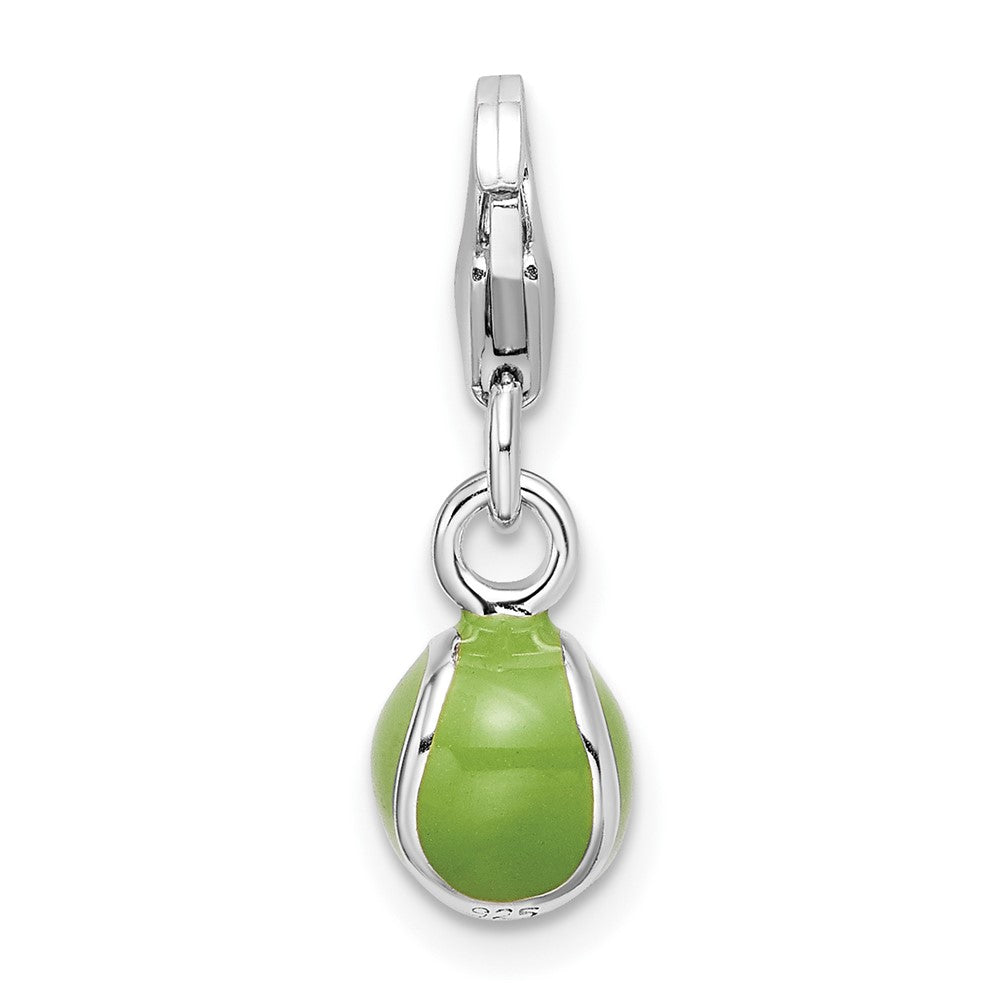 Amore La Vita Sterling Silver Rhodium-plated Polished 3-D Enameled Tennis Ball Charm with Fancy Lobster Clasp