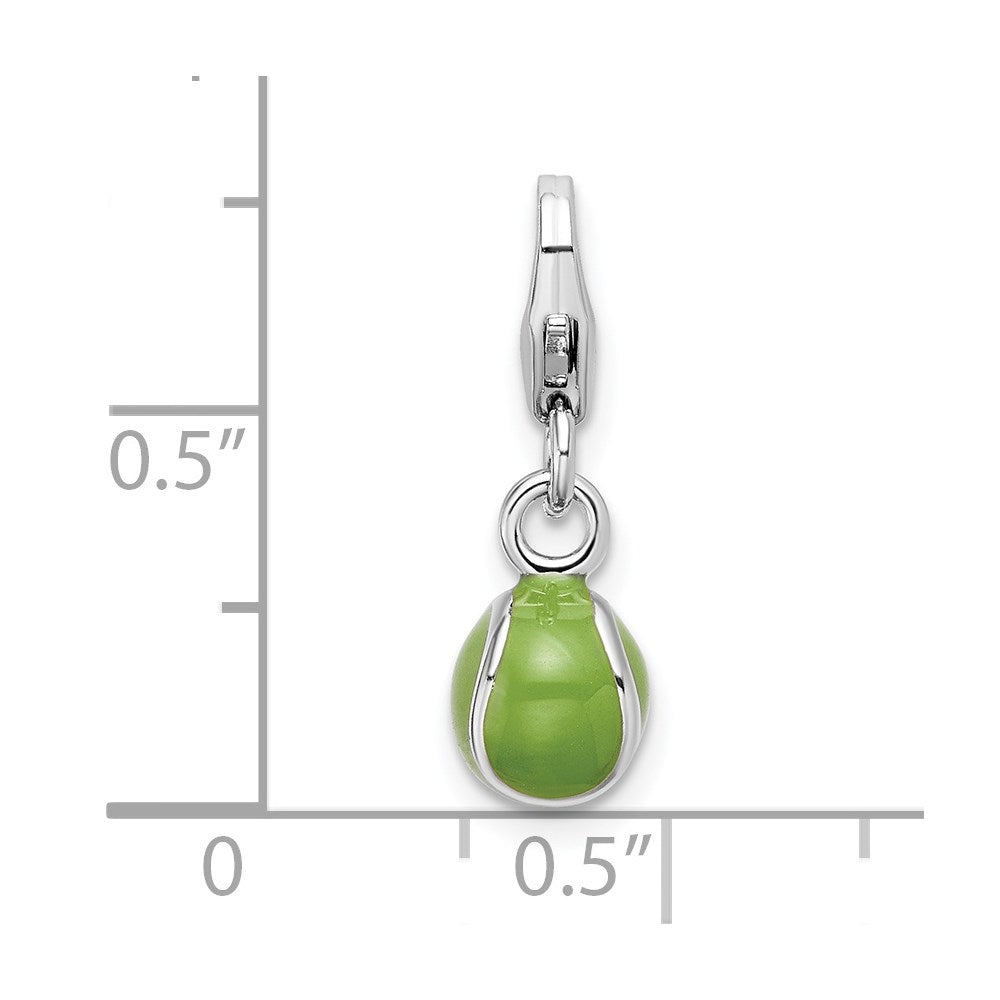 Amore La Vita Sterling Silver Rhodium-plated Polished 3-D Enameled Tennis Ball Charm with Fancy Lobster Clasp