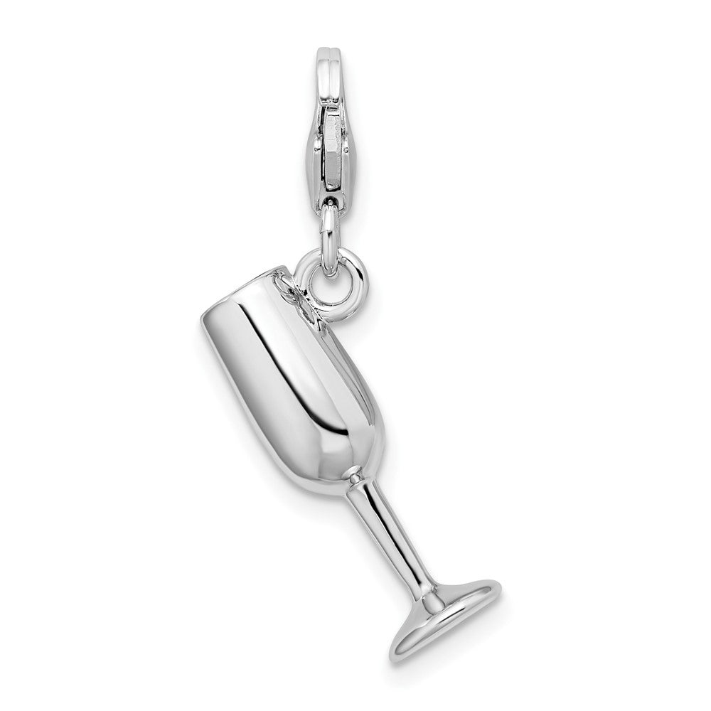 Amore La Vita Sterling Silver Rhodium-plated Polished 3-D Enameled Red Wine Glass Charm with Fancy Lobster Clasp