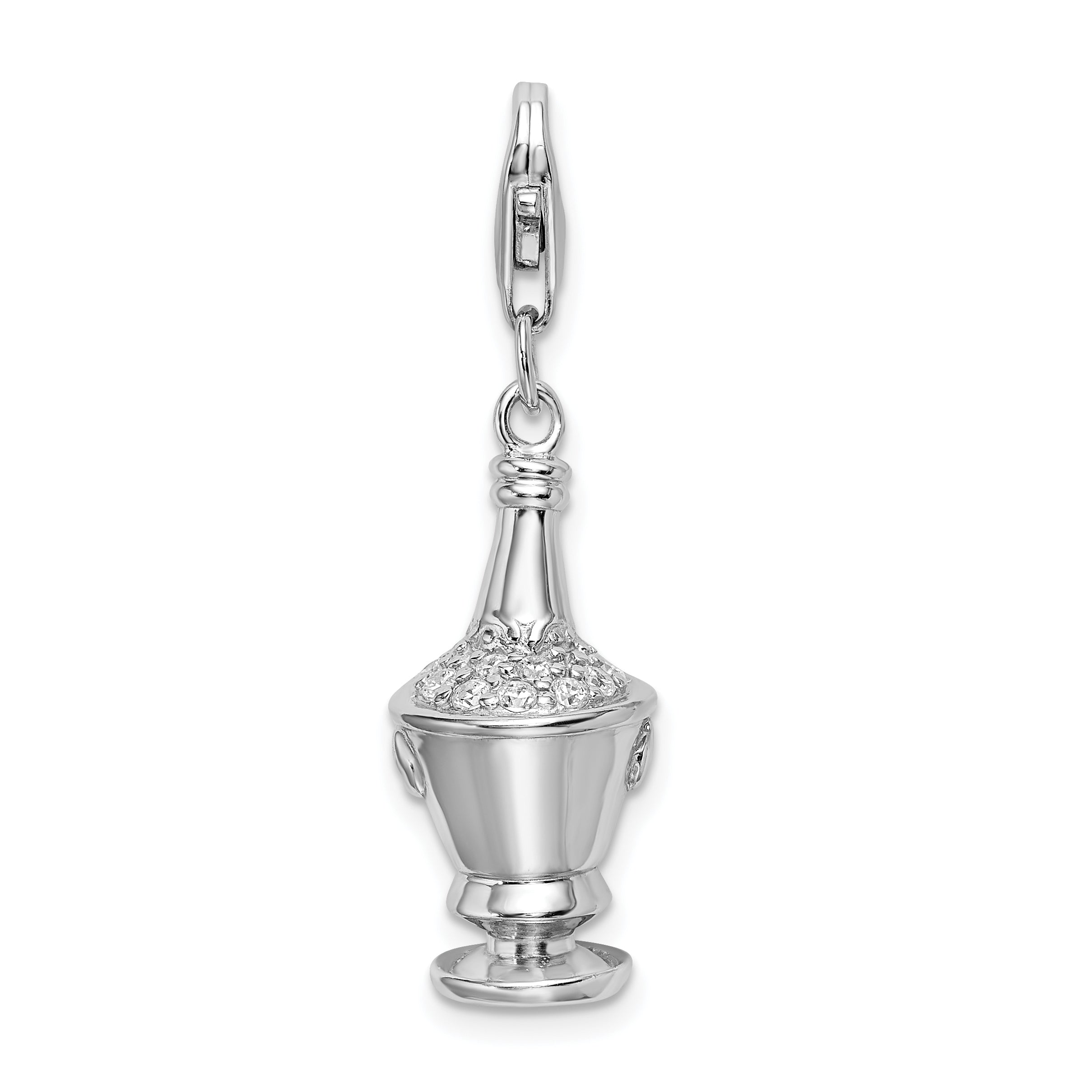 Sterling Silver 3-D CZ Champagne in Ice Bucket w/Lobster Clasp Charm QCC344