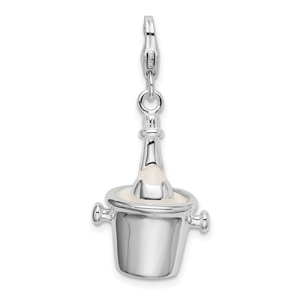 Amore La Vita Sterling Silver Rhodium-plated Polished 3-D Enameled Champagne Bottle in Ice Bucket with Lobster Charm