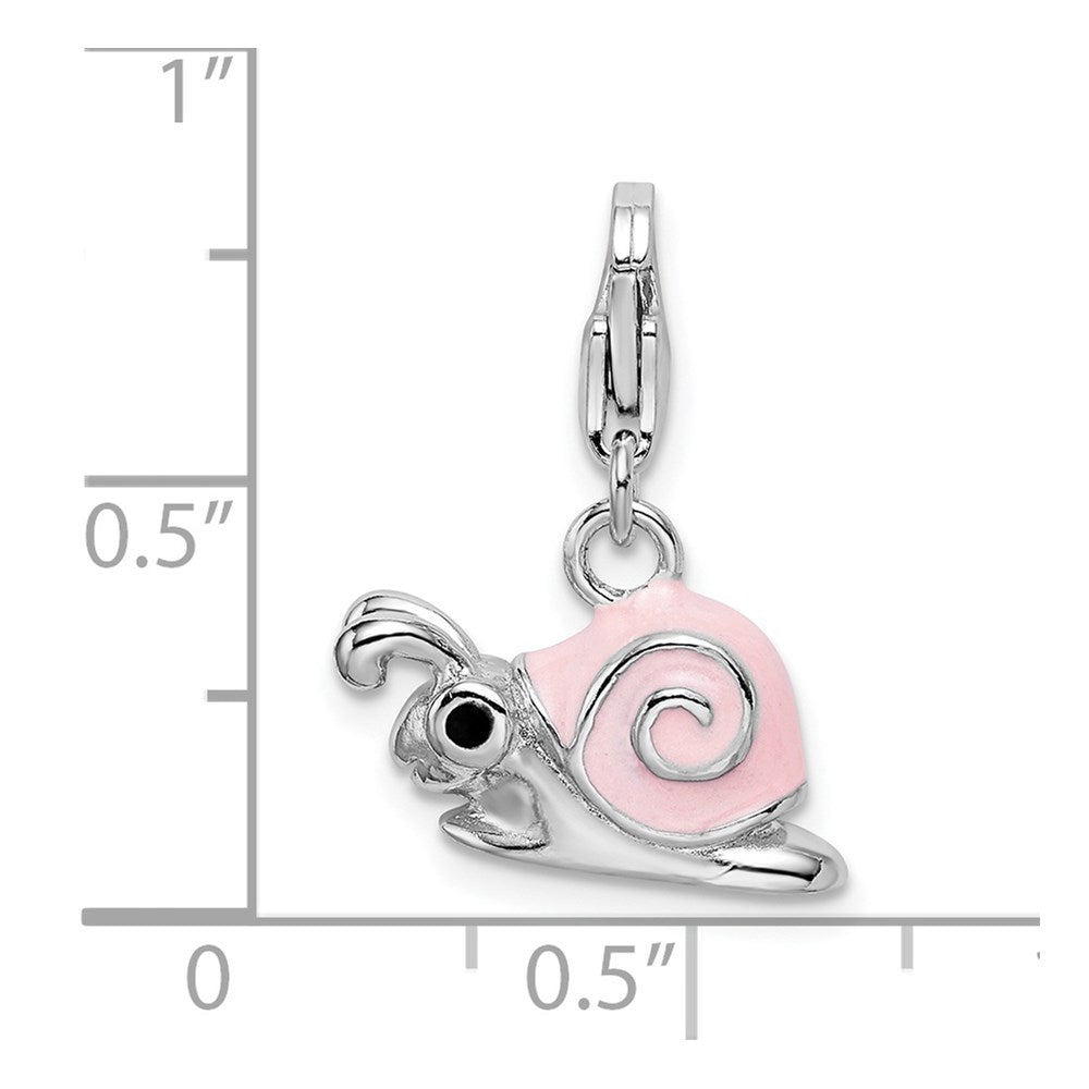 Amore La Vita Sterling Silver Rhodium-plated Polished 3-D Enameled Pink Snail Charm with Fancy Lobster Clasp