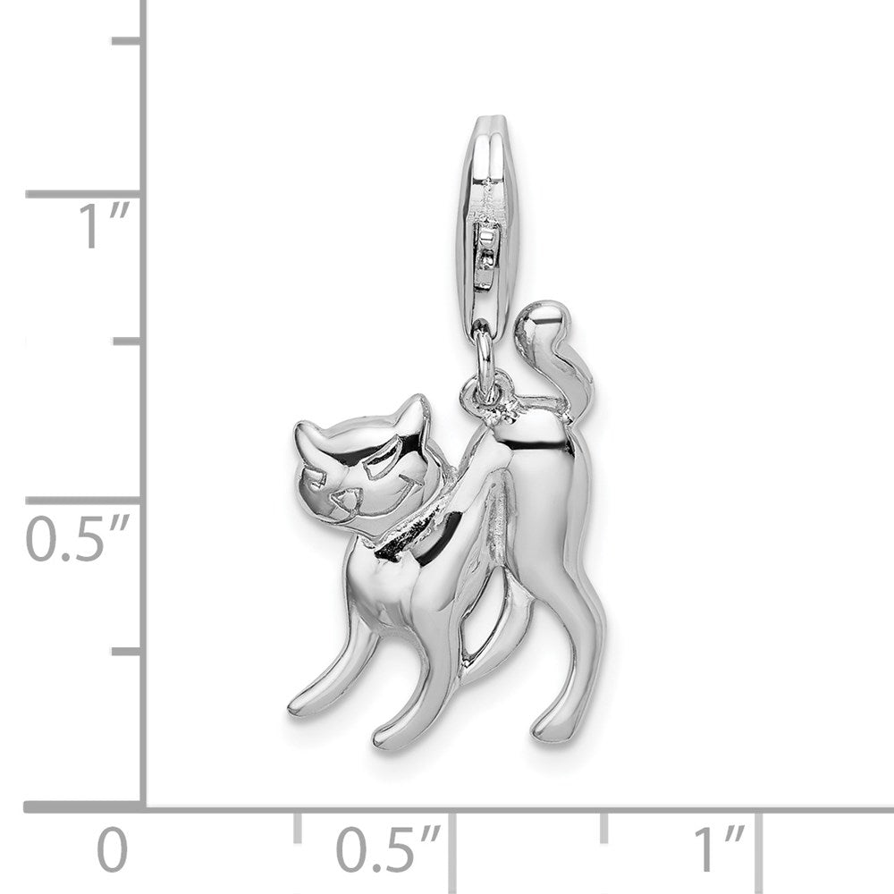 Amore La Vita Sterling Silver Rhodium-plated Polished Scary Cat Charm with Fancy Lobster Clasp