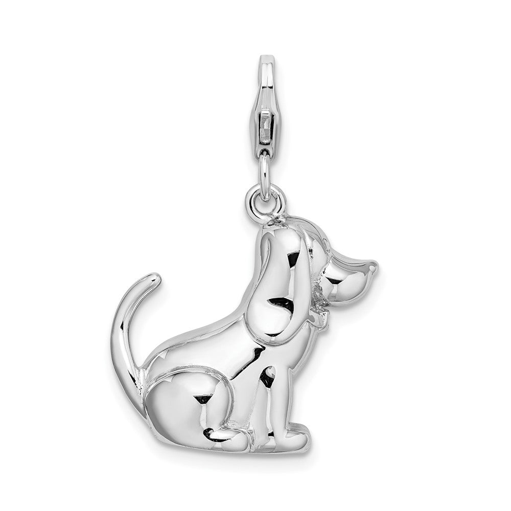 Amore La Vita Sterling Silver Rhodium-plated Polished 3-D Enameled Dog Charm with Fancy Lobster Clasp