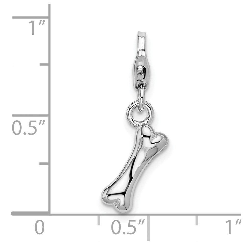 Amore La Vita Sterling Silver Rhodium-plated Polished Dog Bone Charm with Fancy Lobster Clasp