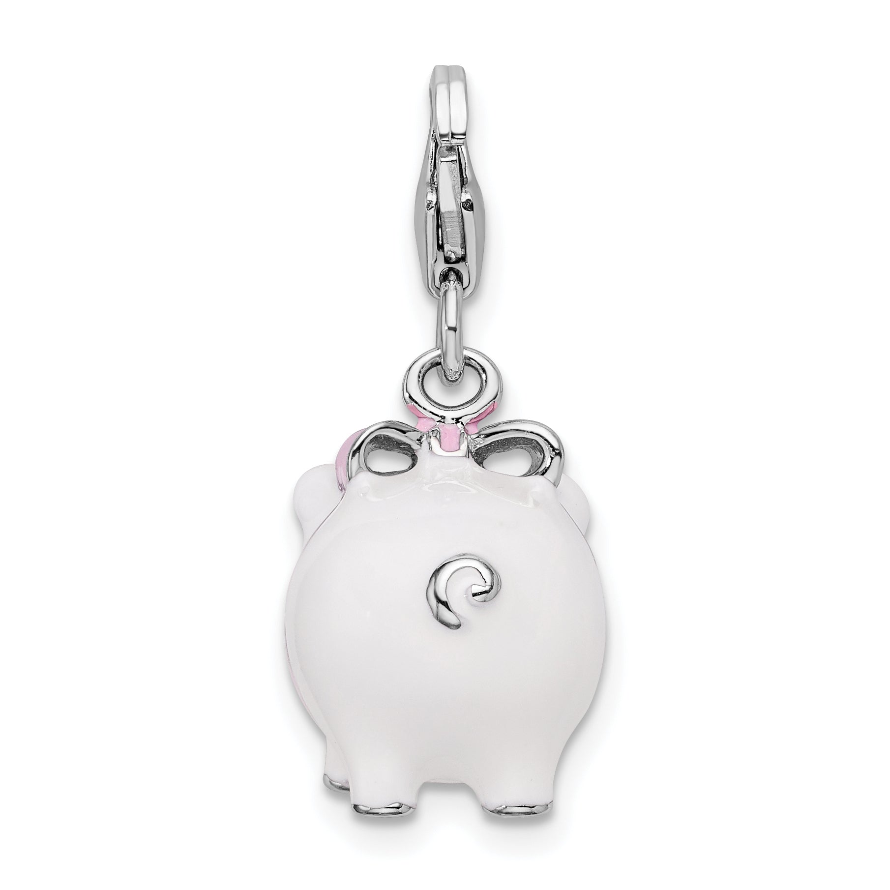 Sterling Silver 3-D Enameled Pig w/Lobster Clasp Charm QCC394