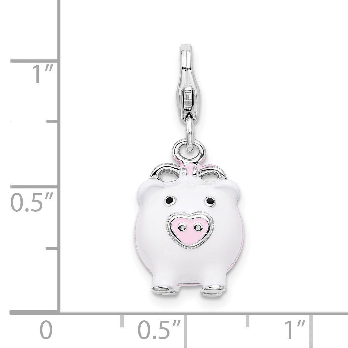 Sterling Silver 3-D Enameled Pig w/Lobster Clasp Charm QCC394