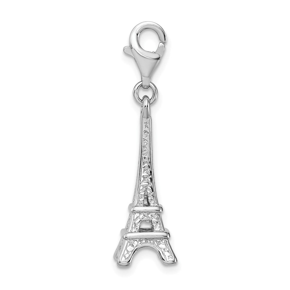 Amore La Vita Sterling Silver Rhodium-plated Polished 3-D Eiffel Tower Charm with Fancy Lobster Clasp