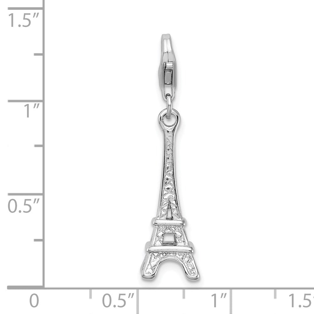 Amore La Vita Sterling Silver Rhodium-plated Polished 3-D Eiffel Tower Charm with Fancy Lobster Clasp